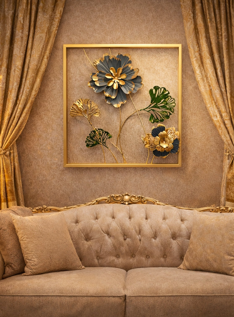Elegant Metallic Flowers Wall Art.