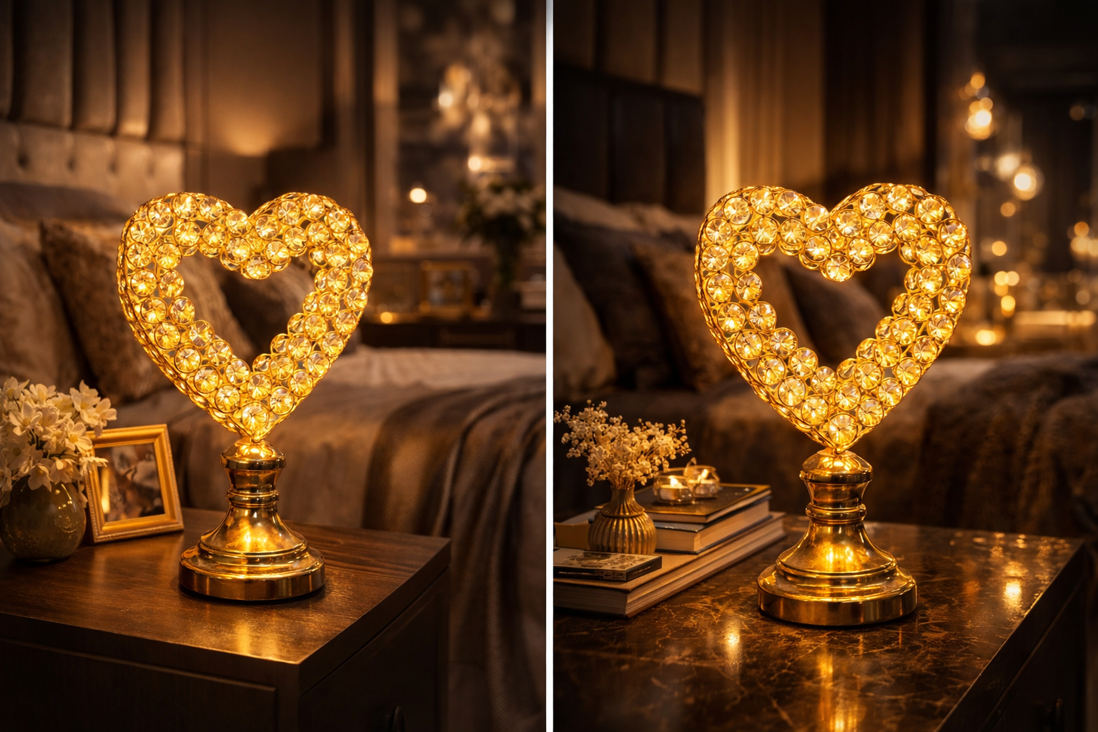 Golden Heart Crystal Lamp 3 in 1 Light